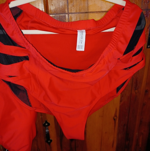 3xl red high cut 2 piece red bathing suit only washed  forever21 - Picture 2 of 7